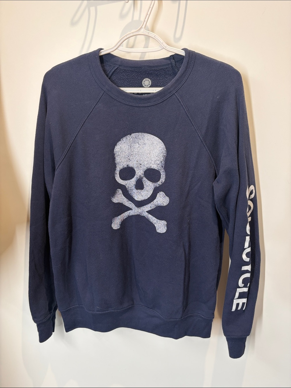 soulcycle Navy Crewneck Sweatshirt with White Skull Graphic